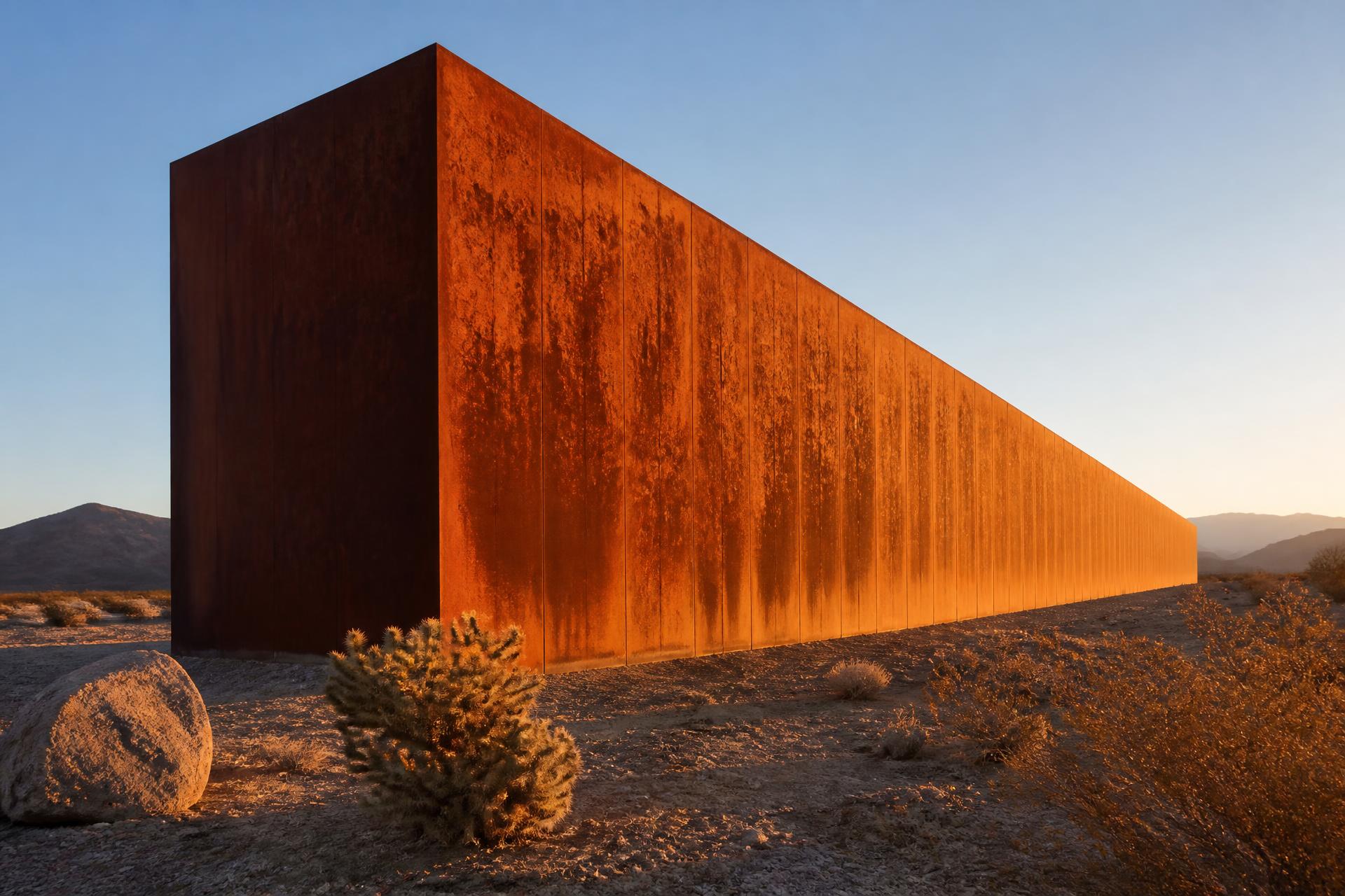 Corten steel wall in desert landscape